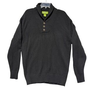 Orvis Mens Shawl Collar‎ Lambswool Sweater Charcoal Black 3-Button Knit Large